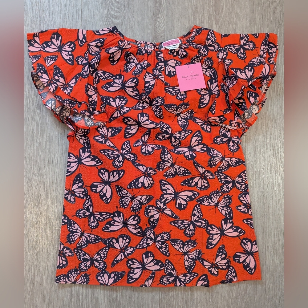Kate Spade Butterfly Flutter Short Sleeve Multicolored Blouse Size XS NWT!